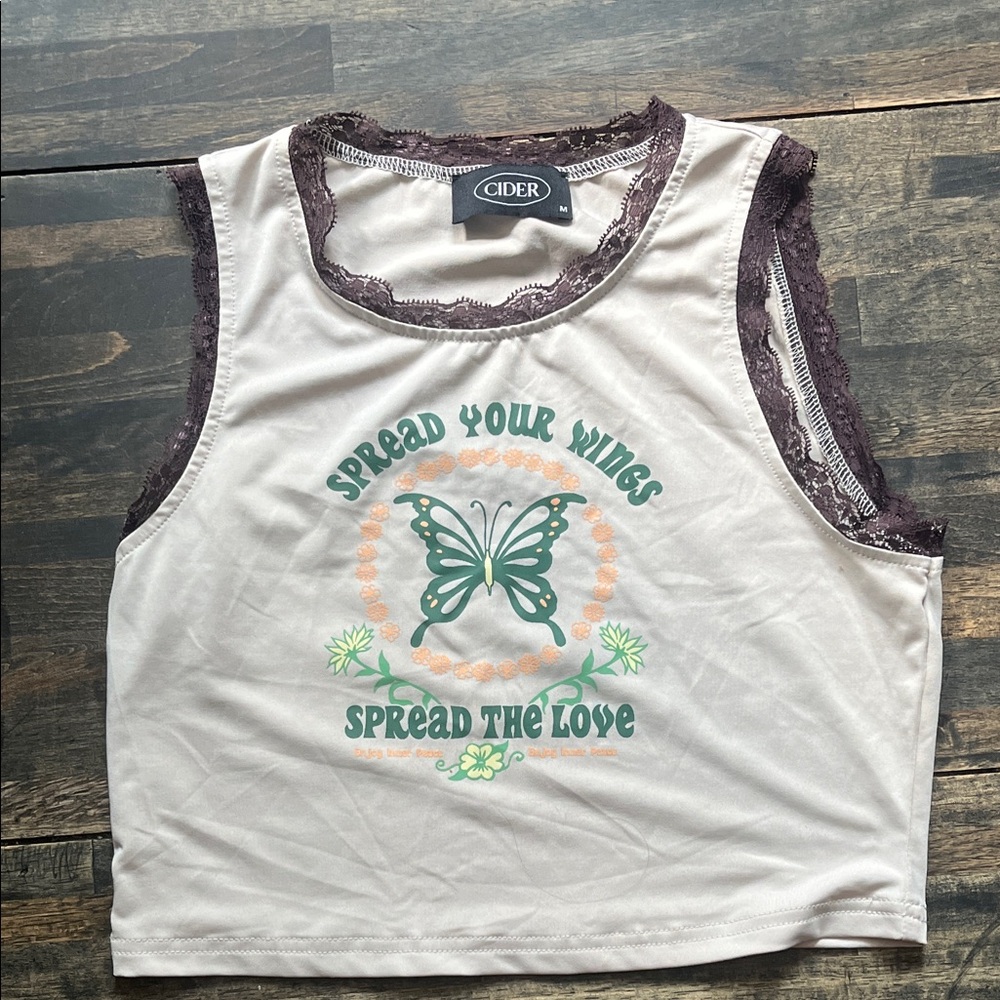 Cider Cream and Brown Butterfly Graphic Tank